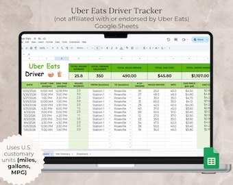 Uber Eats Delivery Driver Tracker Google Sheet, Uber Eats Mileage Tracker Spreadsheet Delivery Driver Mileage and Earnings Logs Template