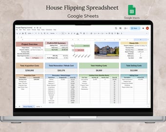 House Flipping Room by Room Spreadsheet Google Sheets Template, Property Flipping Calculator, House Flip Budget Sheet Expense Tracker ROI