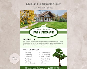 Lawn Care Flyer Canva Template, Editable Landscaping Service Flyer, Yard Work Marketing Template, Mowing Service Business Flyer Design