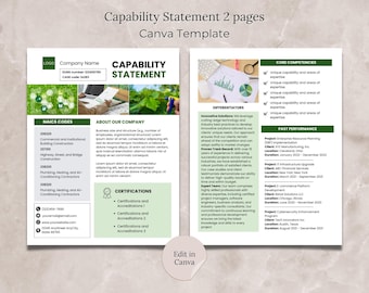 Capability Statement Canva Template Editable Eco Pest Control Government Contracting Business Document Template Green
