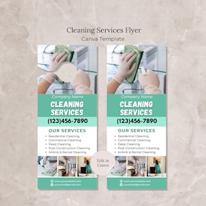 Cleaning Service Flyer Canva Template, Editable Cleaning Flyer Door Hanger Home Cleaning Service Business Flyer Template, Mint Green Flyer