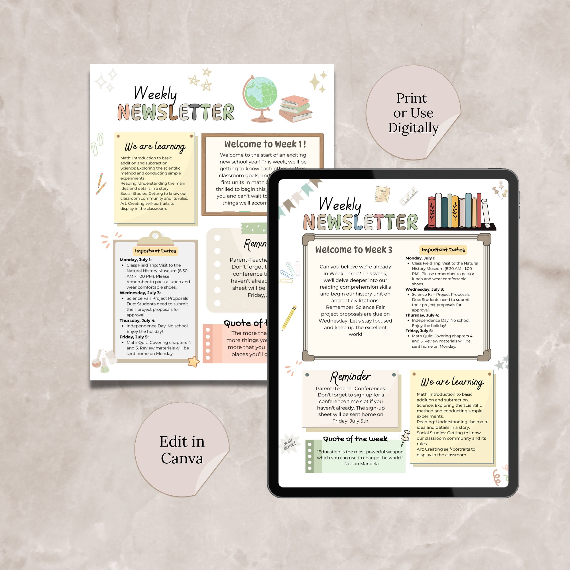 Classroom Newsletter Canva Template, Editable Classroom Weekly ...