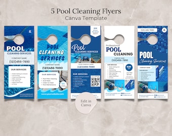 Pool Cleaning Services Flyer Bundle Canva Template, Editable Swimming Pool Service Door Hanger Pool Business Template Pool Maintenance Flyer