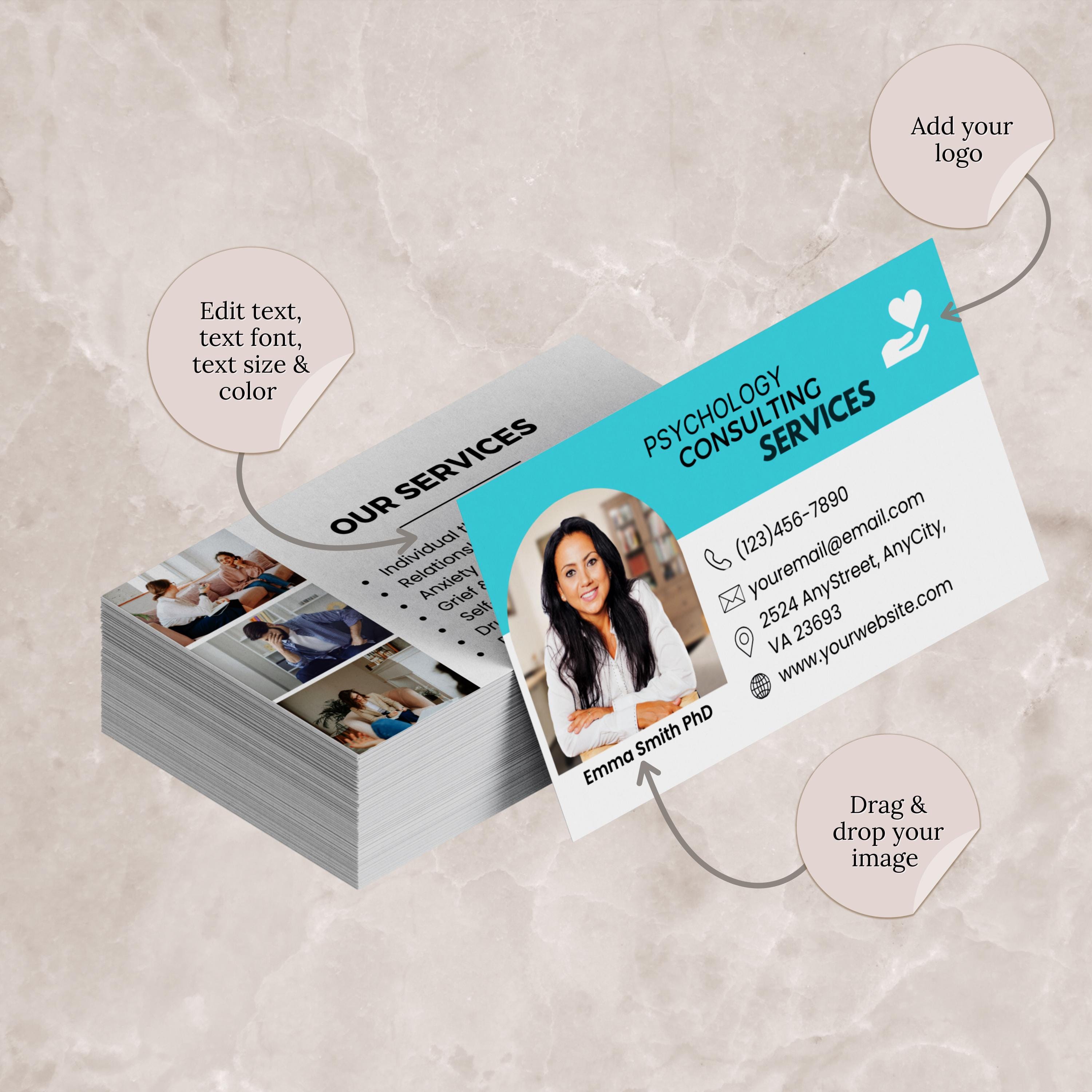 Psychologist Card Psychology Business Card Canva Template, Editable Counseling Therapist ...