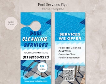 Swimming Pool Cleaning Service Flyer, Editable Canva Template Door Hanger Flyer,Pool Services Marketing, Swimming Pool Cleaning Business