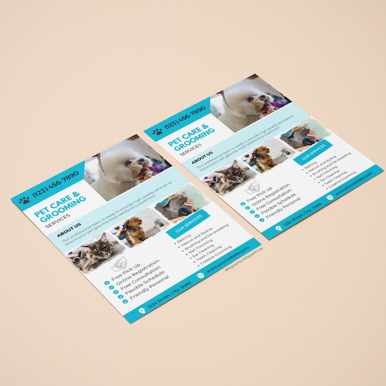 Pet Grooming Services Flyer Canva Template, Pet Care Business Editable
