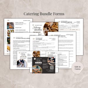 Caterer-Services-Formulare Bundle-Vorlage Canva Bearbeitbar Caterer-Bestellformular Menü Kundenaufnahme Rechnung Flyer Karte