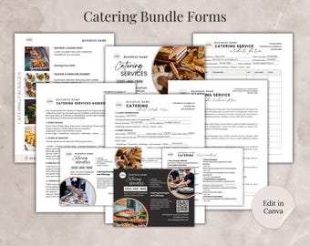 Caterer-Services-Formulare Bundle-Vorlage Canva Bearbeitbar Caterer-Bestellformular Menü Kundenaufnahme Rechnung Flyer Karte