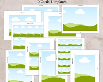 Modèle de cadre en toile pour carte de voeux par glisser-déposer, 5 x 7 7 x 5 6 x 4 4 x 6 3,5 x 5 cm, plusieurs cartes par page, cartes de visite vierges