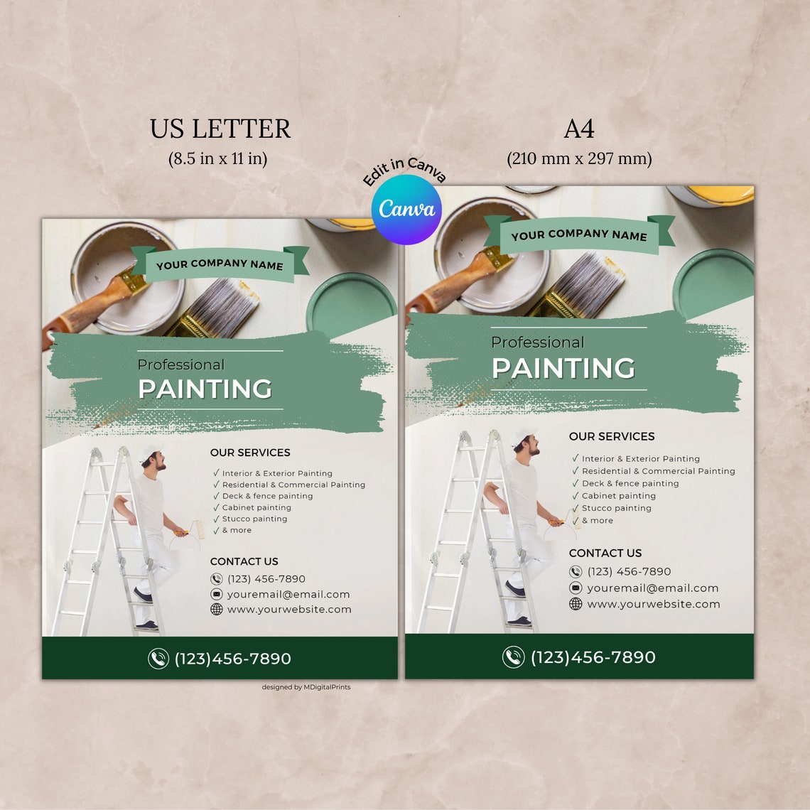 Painting Business Flyer Canva Template, Painting Company Editable Flyer