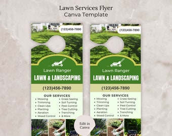Landscaping Lawn Services Door Hanger Flyer Canva Template, Mowing Business Service Flyer,  Garden Flyer, Landscaping Business Flyer
