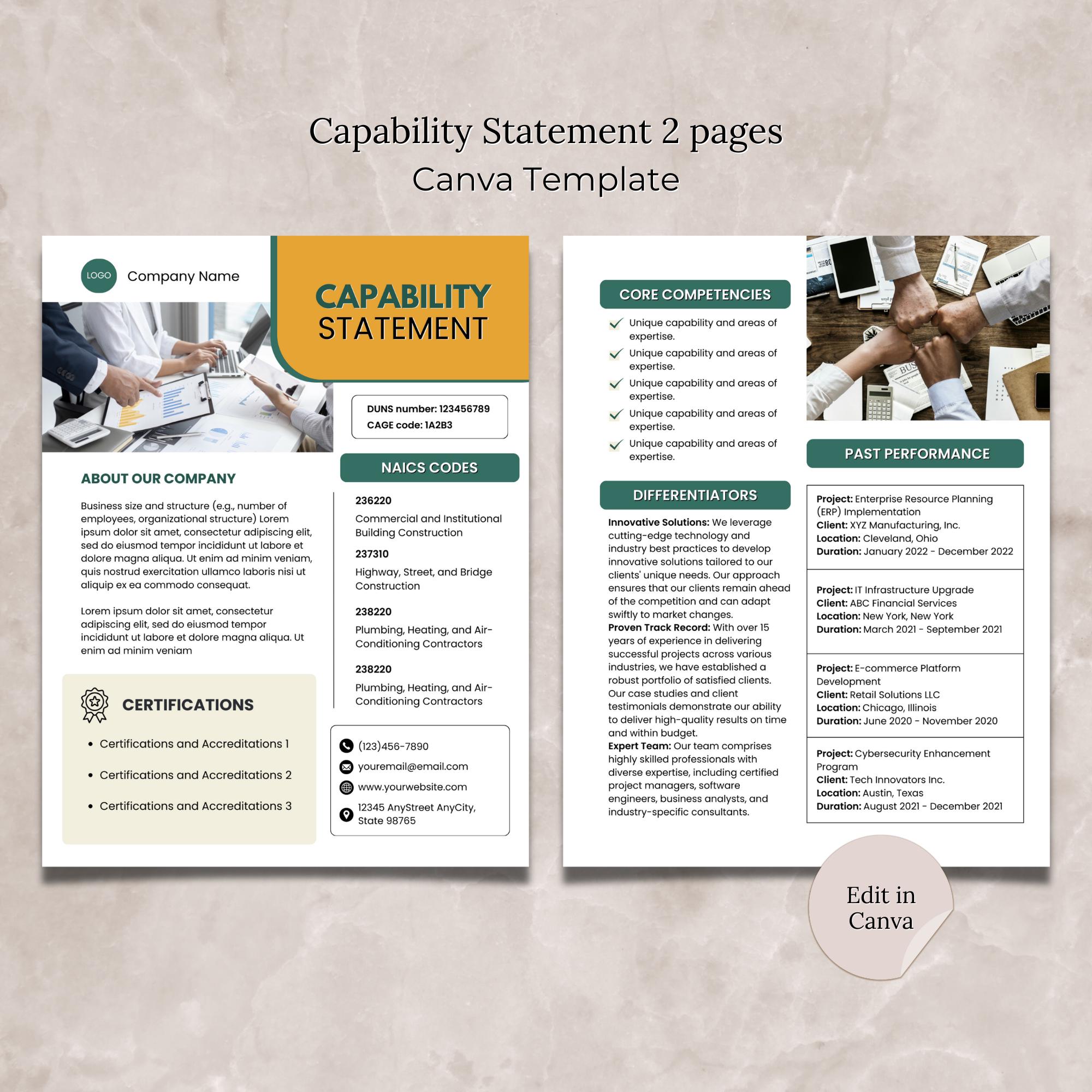 Capability Statement Canva Template Editable Capability Statement ...