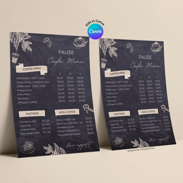 Coffee Shop Menu Canva Template, Cafe Menu Chalkboard Editable Template, Coffee Shop Price List Template, Restaurant Menu for Coffee Shop