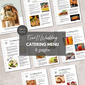 Plantilla de guía de precios de menú de catering en Canva. Libro de precios de catering para bodas, catálogo editable de precios de catering para eventos, plantilla de servicios de catering.