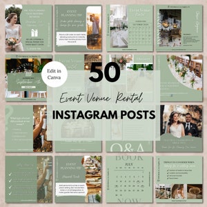 Event Venue Rental Instagram Posts Canva Template Editable Wedding Venue Business Social Media Posts Sage Green Instagram Templates Post