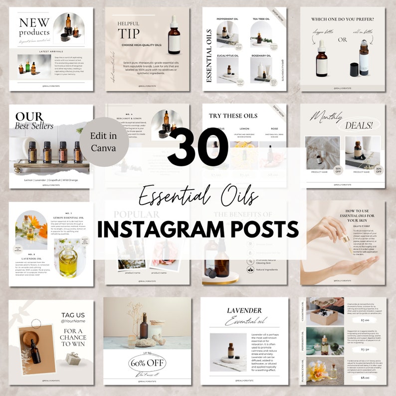 Essential Oils Instagram Posts Canva Template, Editable Essential Oil ...