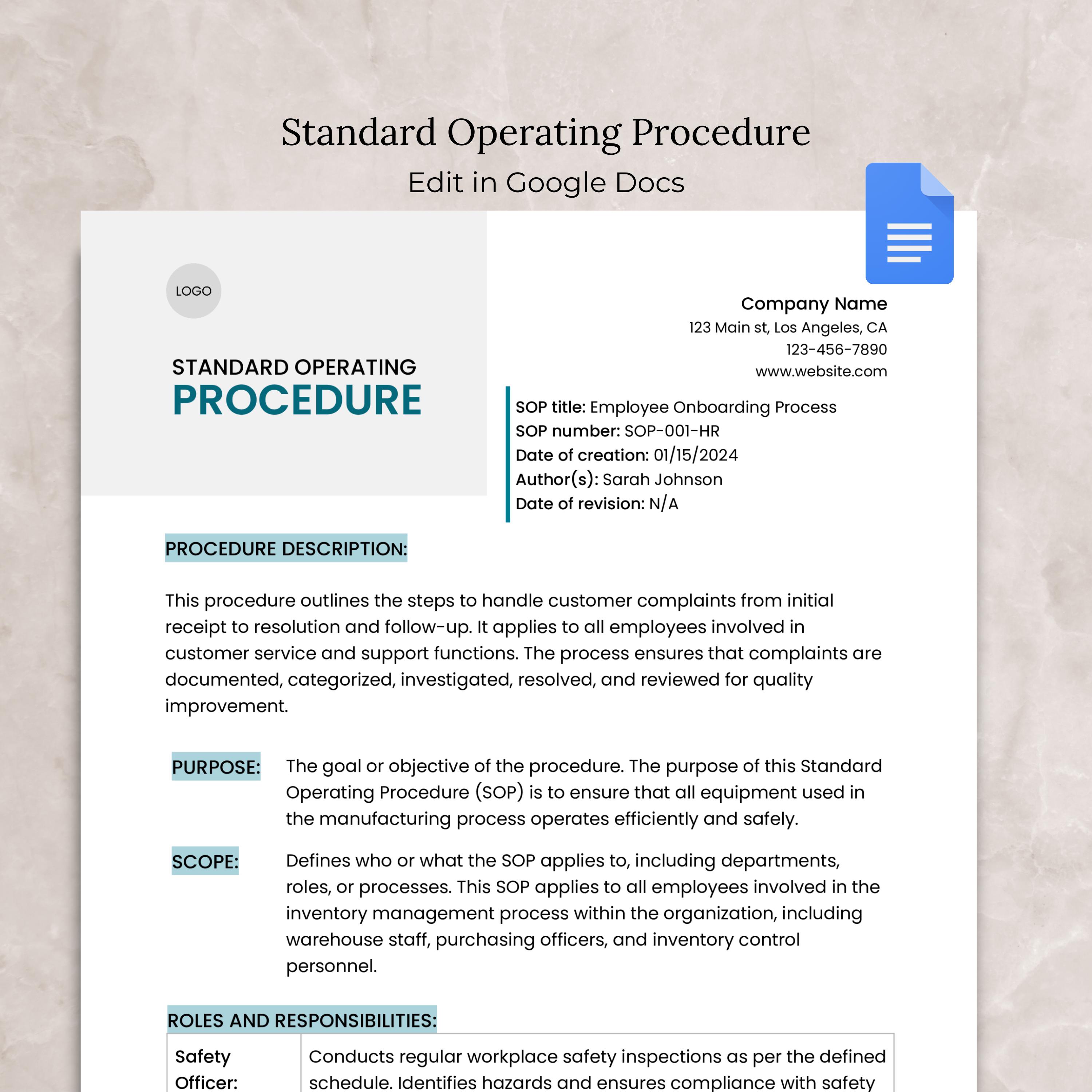 Standard Operating Procedure Template Docs, Editable SOP Document, Business  Standard Operating Procedure Project Template SOP Instructions - Etsy Israel, image size:3000x3000
