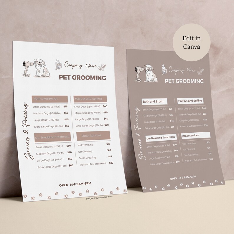 Picture of Pet Salon Grooming Price List Canva Template, Pet Groomer Editable ...