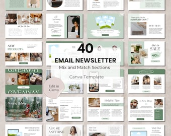 Szablon Canva do biuletynu e-mail, biuletyn do marketingu e-mailowego, edytowalny pakiet szablonów biuletynu Mailchimp, biuletyn biznesowy Sage Green