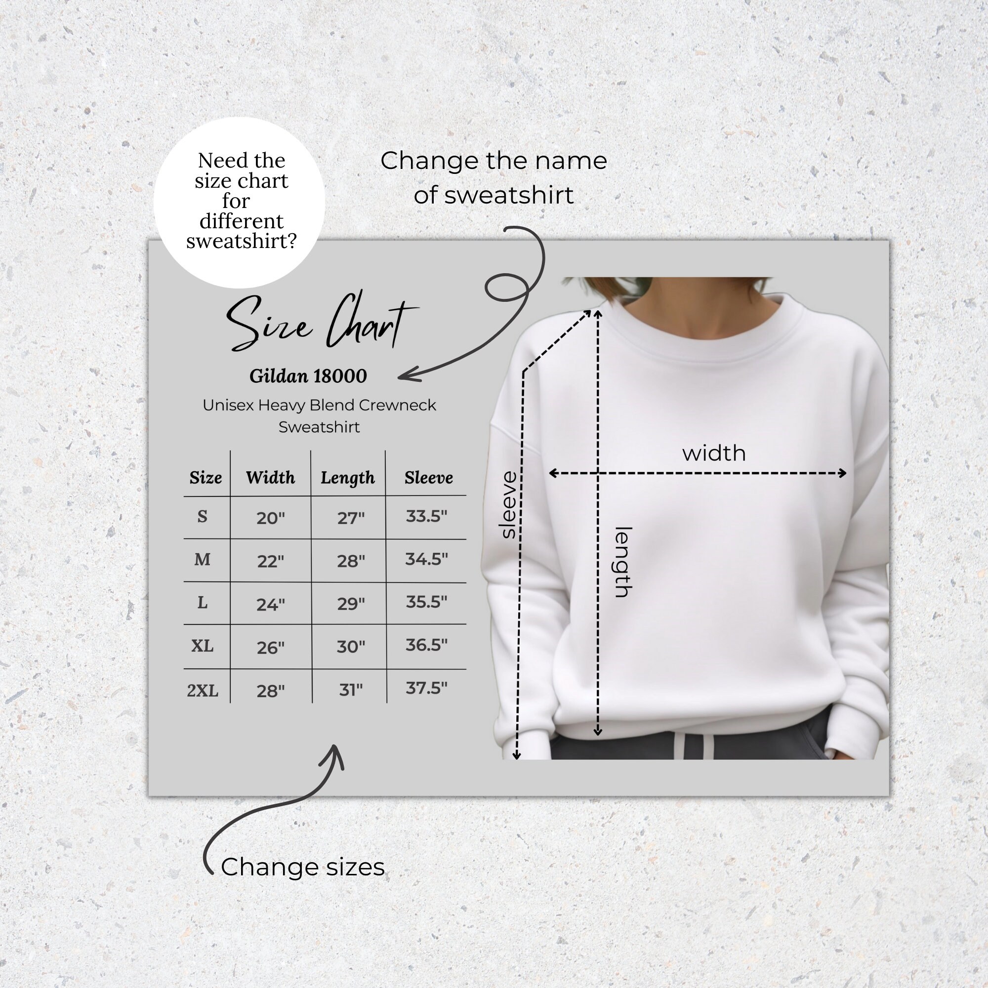 Editable Size Color Chart Canva Template, Sweatshirt Gildan 18000 Size