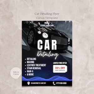 Flyer autodetailing, autodetailing bedrijfsflyer canvas, sjabloon autoservices, auto waxen polijsten bedrijfspromotieflyer