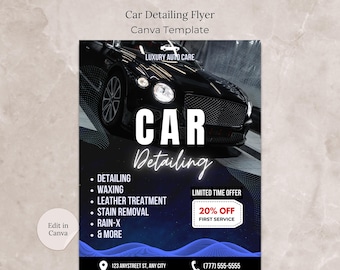 Car Detailing Flyer, Auto Detailing Business Flyer Canva Template, Auto Services Template, Auto Waxing Polishing Business Promotion Flyer
