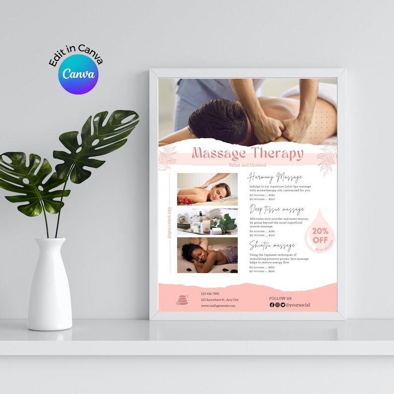 Massage Therapy Flyer Canva Template Massage Therapist Etsy