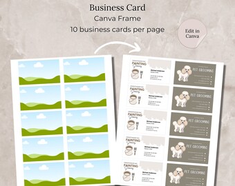 Modèle de cadre en toile de carte de visite vierge, plusieurs cartes de visite par modèle de page Modèle de carte vierge de 3,5 x 2 pouces Carte de visite à faire soi-même