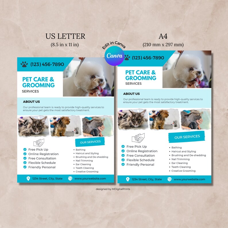 Pet Grooming Services Flyer Canva Template, Pet Care Business Editable ... - Pet Grooming Business Marketing Tools