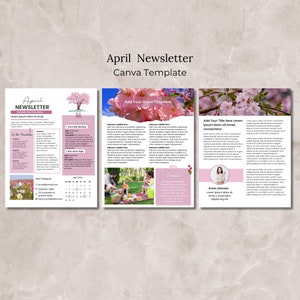 Plantilla Canva para boletín informativo de la asociación de propietarios de abril, paquete de páginas editables para boletines informativos de primavera, boletín comunitario, boletín informativo del vecindario escolar