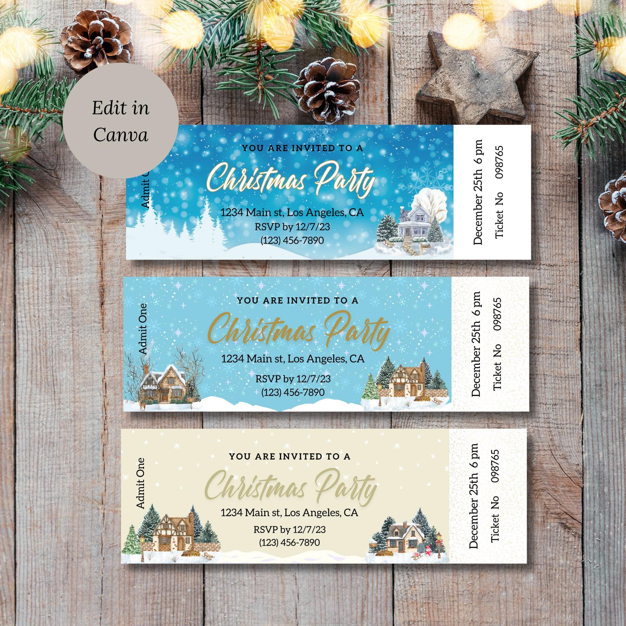 christmas event ticket canva template bearbeitbare weihnachten