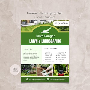 Ulotka firmy Landscaping Lawn Services Szablon Canva, Ulotka firmy Mowing Business Service, Ulotka firmy Garden Services, Ulotka firmy Landscaping