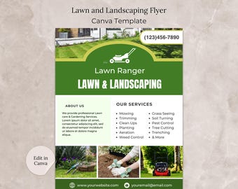 Landscaping Lawn Services Business Flyer Canva Template, Mowing Business Service Flyer,  Garden Services Flyer , Landscaping Business Flyer