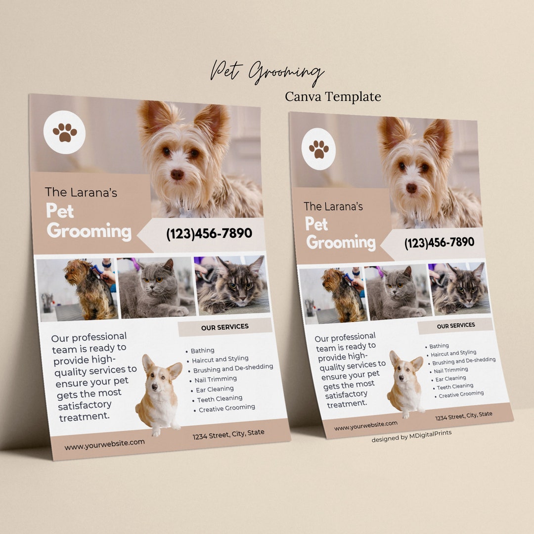 Pet Grooming Flyer Canva Template, Pet Groomer Business Editable Flyer