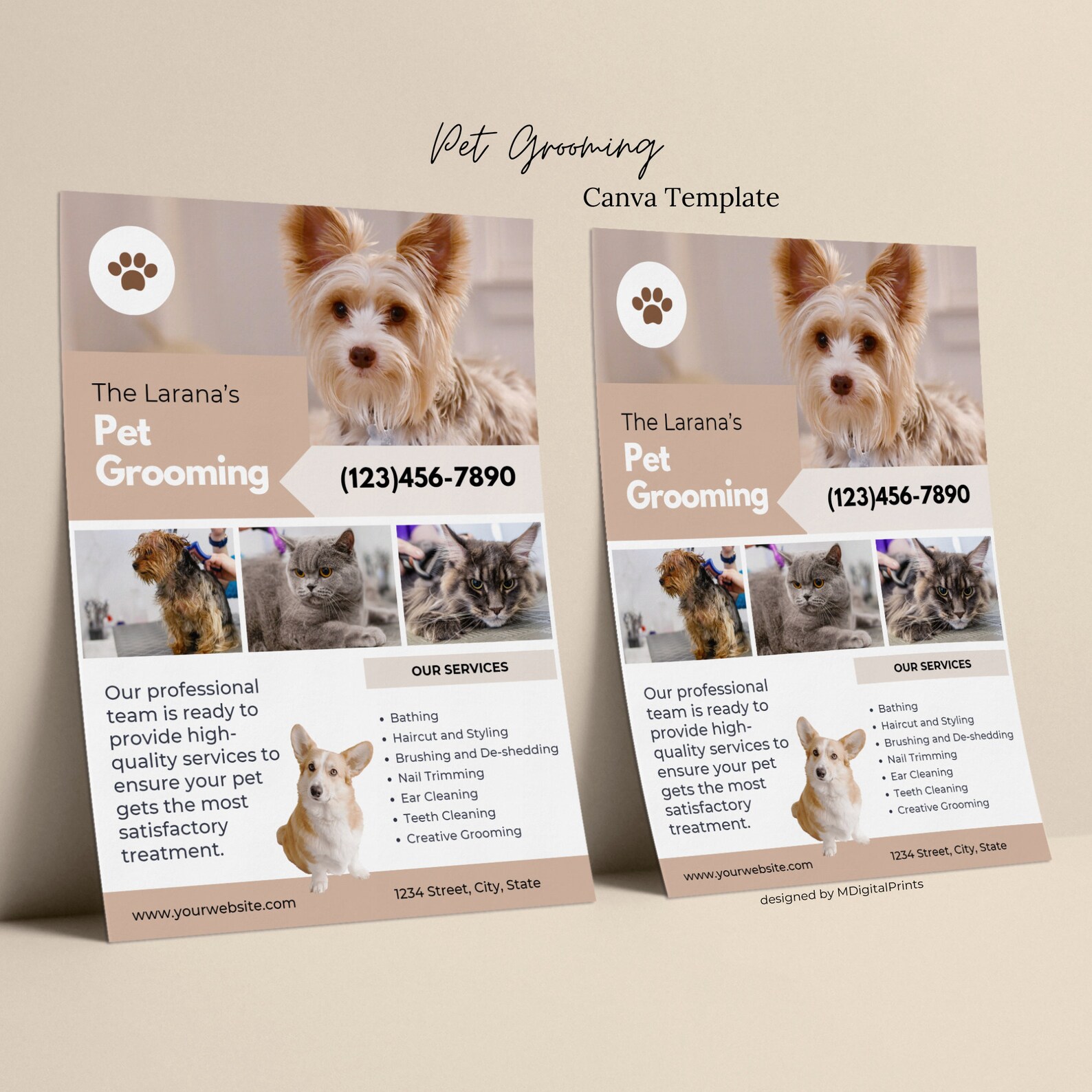 Pet Grooming Flyer Canva Template, Pet Groomer Business Editable Flyer