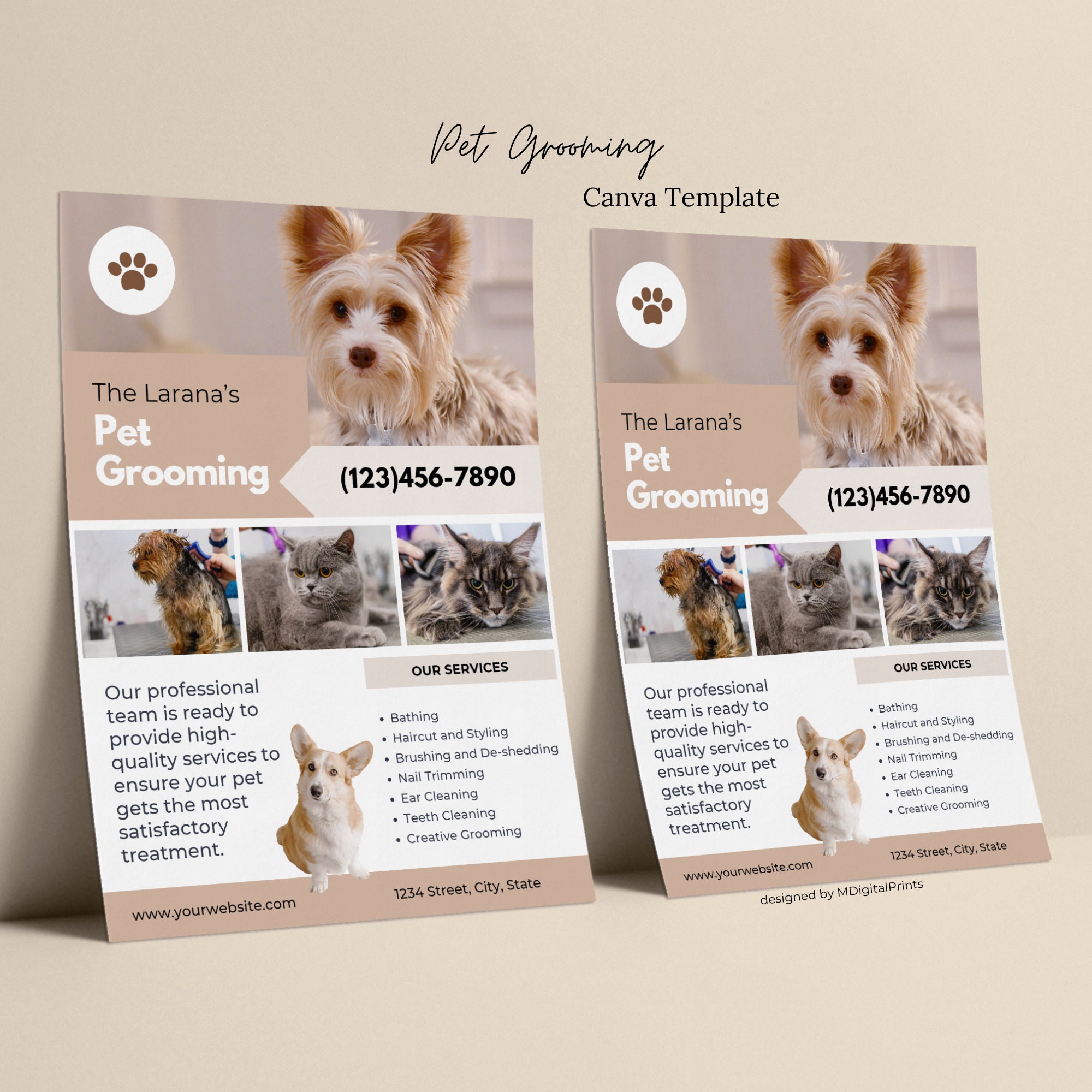 Pet Grooming Flyer Canva Template, Pet Groomer Business Editable Flyer