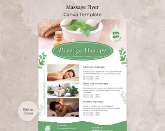Massage Therapist Flyer Canva Templates, Massagist Business Promotion Flyer, Spa Salon and Massage Treatment Flyer, Massage Price List