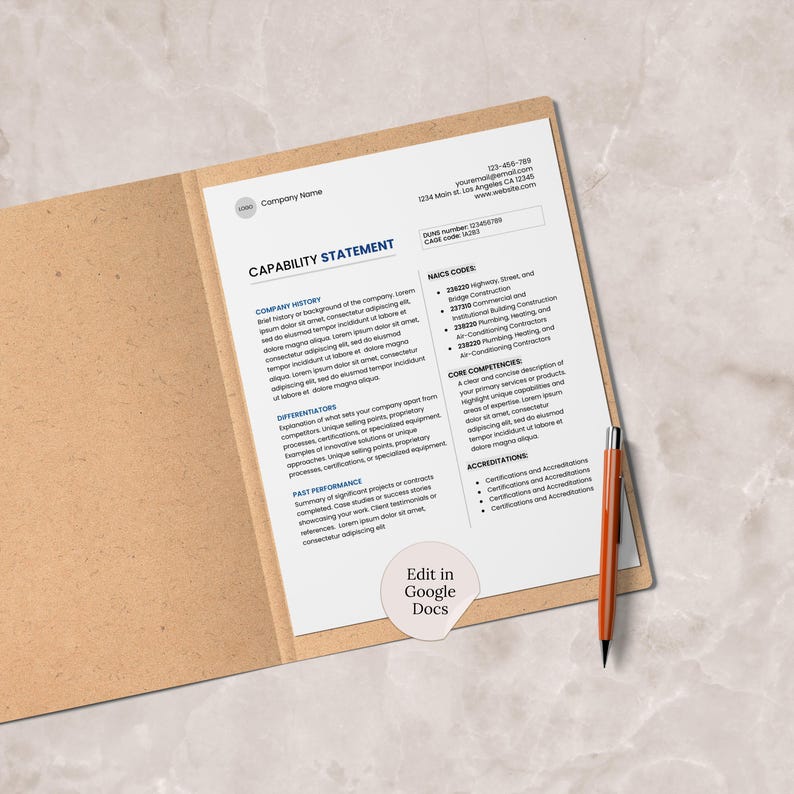 Capability statement template Google Docs