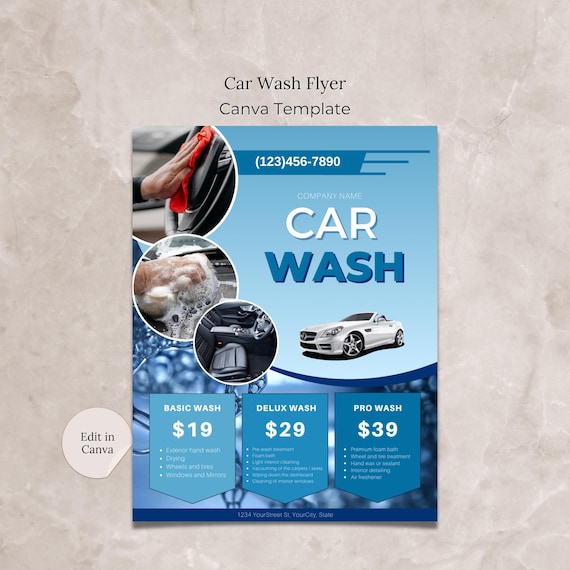 Car Wash Flyer Canva Template, Car Wash Services Price List Editable Template, Auto Detailing Service Marketing, Car Wash Business Promotion