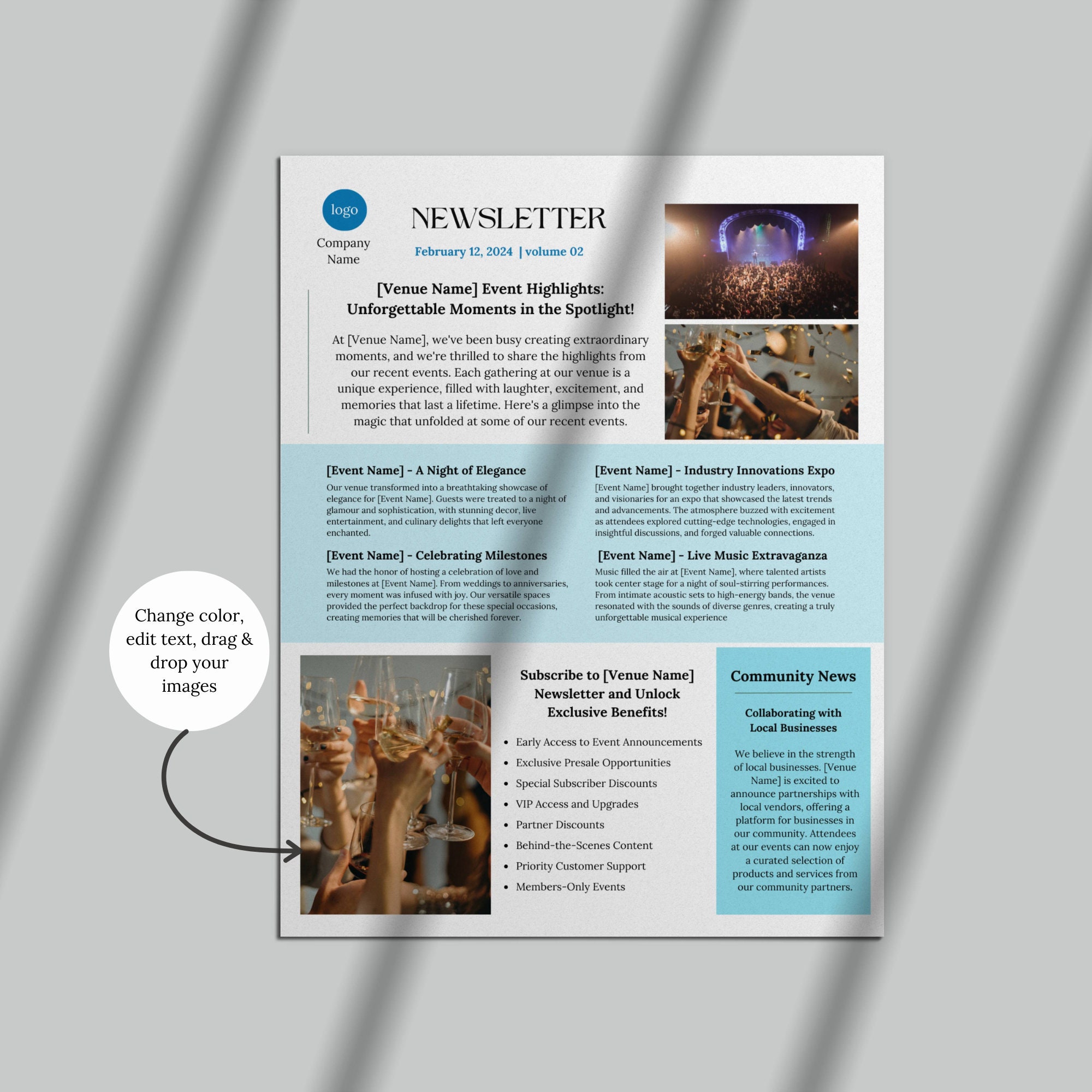 Event Venue Newsletter Template Canva, Editable Venue Rental Business ...