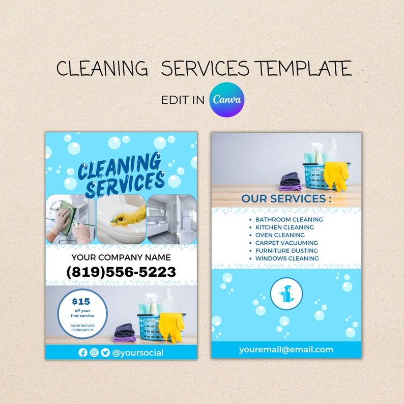 Home Cleaning Business Flyer Canva Template Cleaning Service Etsy