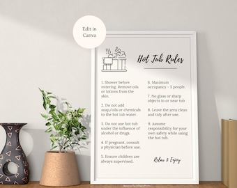 Hot Tub Rules Sign Printable for Airbnb, Airbnb Template for Hot Tub, Sign for Hottub, Airbnb Rules Sign, Spa Sign Printable Template