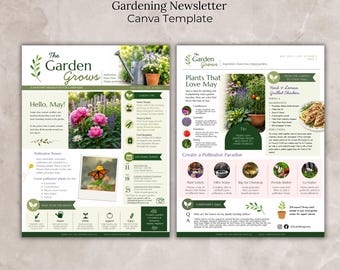 Gardening Newsletter Template, Editable Garden Newsletter Canva, Botanical News, Garden Tips, Plants Flyer