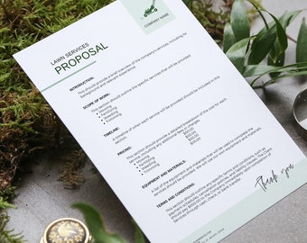 Lawn Services Proposal Document Template, Lawn Business Professional Proposal Minimalistic Canva Template, Project Proposal Template