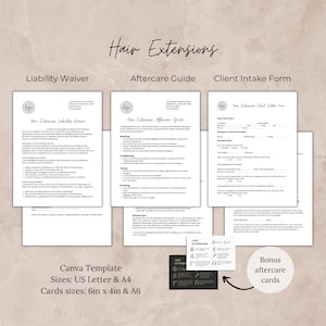 Hair Extensions Salon Templates Canva, Editable Hair Client Consent Form, Hair Extension Aftercare, Contract Waiver Form, Client Intake Form