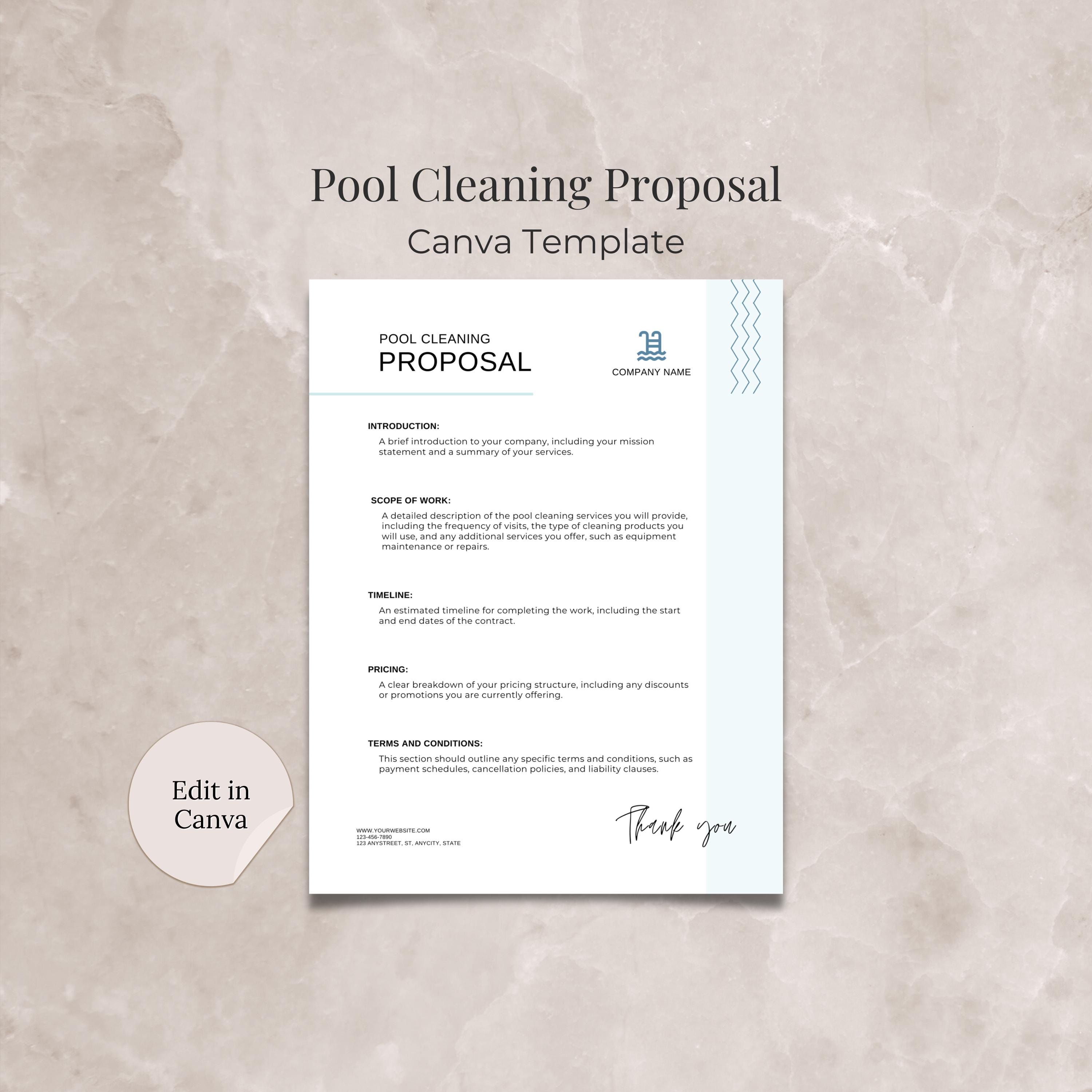 Pool Proposal Pool Cleaning Proposal Document Template, Pool Services Proposal Canva ...