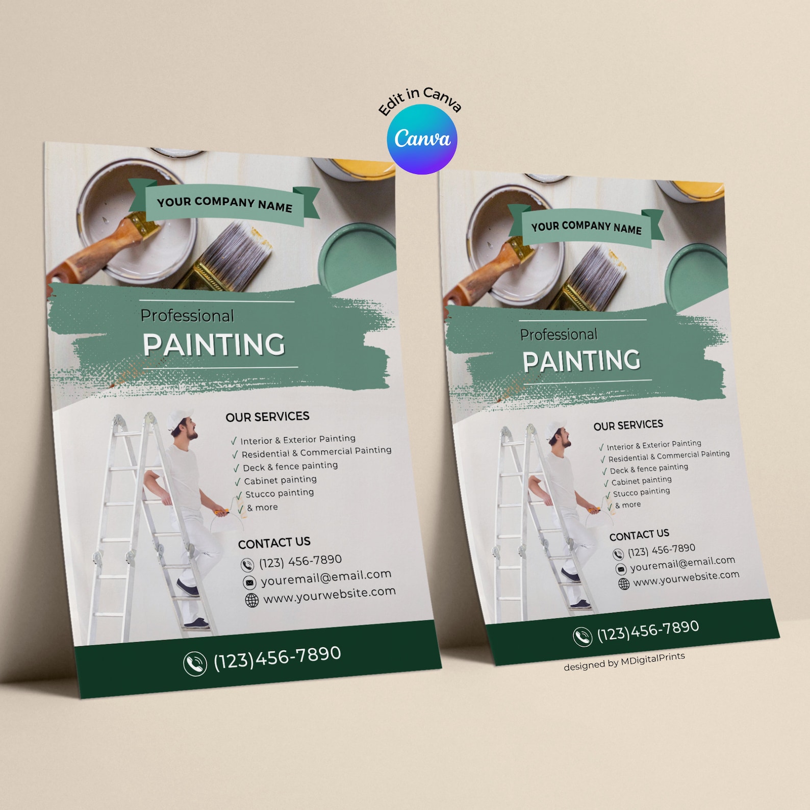 Painting Business Flyer Canva Template, Painting Company Editable Flyer