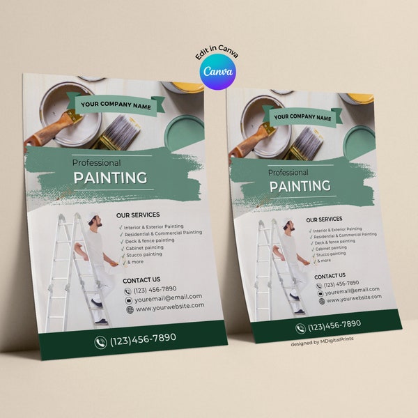 Painting Business Flyer Canva Template, Painting Company Editable Flyer Template, Painter Services Flyer, A4 US Letter size Painter Flyer