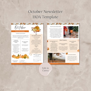 October HOA Newsletter Canva Template Editable October Newsletter Autumn Fall Community Newsletter School Classroom Neighborhood Newsletter