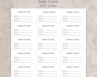 Raffle Tickets PDF PNG, Enter To Win Tickets, Ready to Print Raffle Tickets, Enter to Win Cards